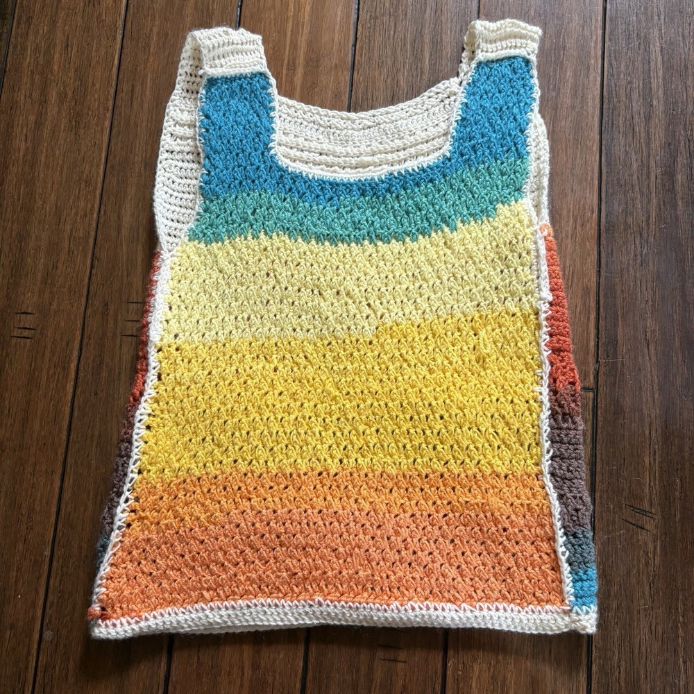Handmade Crochet Tank Top Women's Medium Multicolor Colorblock Boho Festival